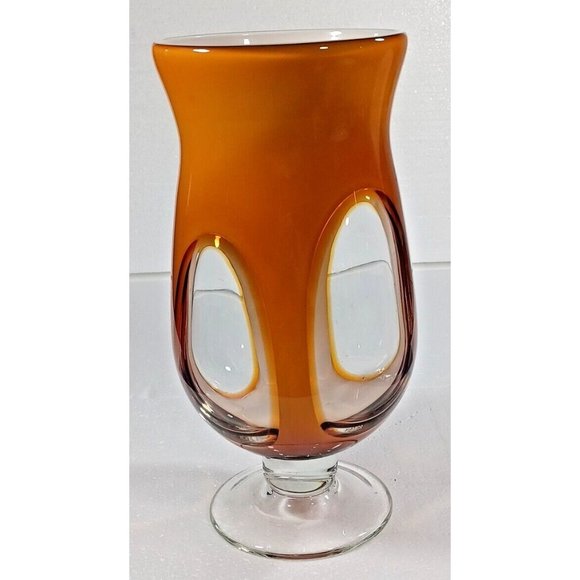 Murano Amber  Mid Century Sommerso Art Deco Finestre Window Footed Glass Vase - Picture 11 of 12